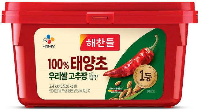 해찬들 100% 우리쌀 태양초 고추장, 2.4kg, 1개