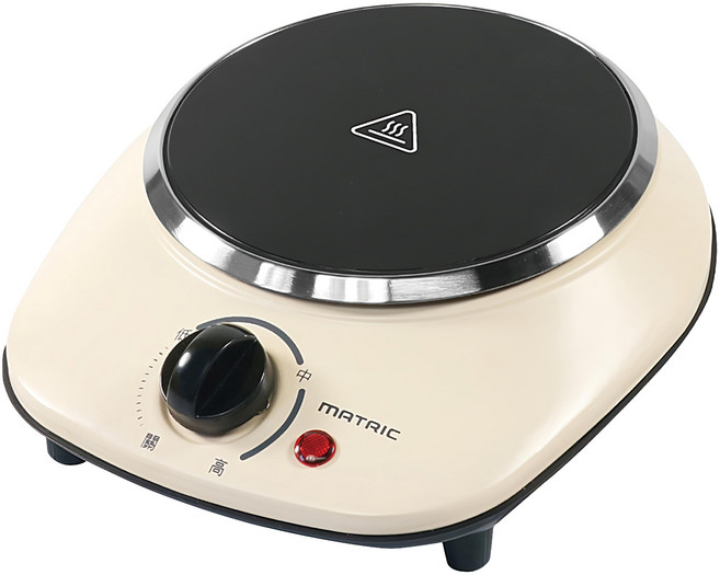 MATRIC 松木家電 900W 1口 Glass Ceramic 電陶爐 旋鈕式 無段式控溫 不挑鍋具 自動斷電 米色 210x235x60mm