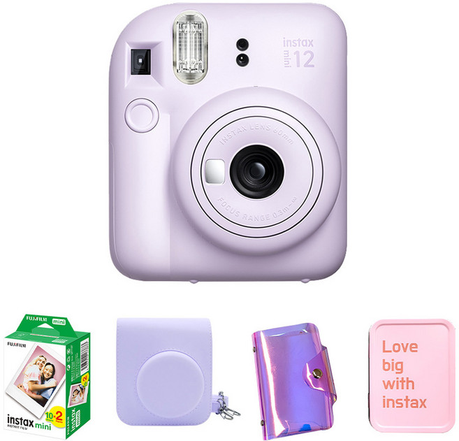 FUJIFILM 富士 instax Mini 12 拍立得相機 丁香紫 + 底片 20p + 專用相機包 + 雷射單層相簿 + 鐵盒套組, 1套, 單一商品