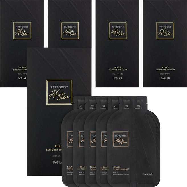 563랩 타투핏 헤어 컬러 염모제 5p, 블랙, 5개