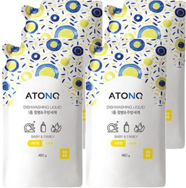 아토앤오투 1종 젖병 & 주방세제 리필 레몬향, 480g, 4개
