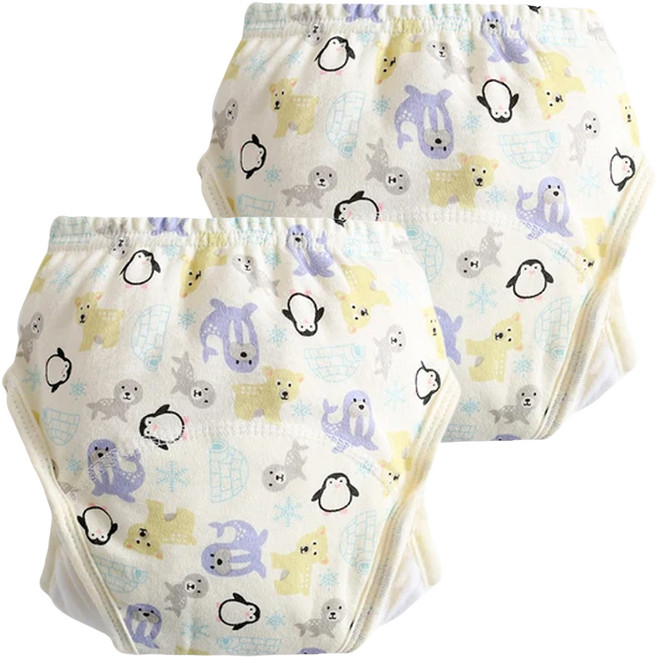 加厚6層學習褲/尿布褲 16~21kg 2件, 企鵝海豹 米色, 1組