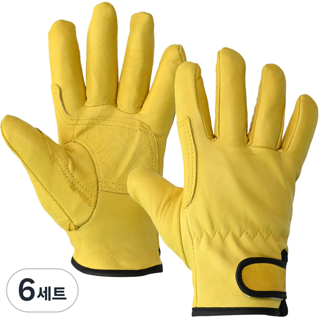 한우 용접 알곤 양피 이중덧댐 가죽장갑 양손착용 세트, 노란색, 6세트