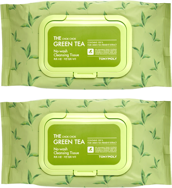 TONYMOLY 韓國原廠直供 The Chok Chok 綠茶免沖洗卸妝濕紙巾, 1入, 2包