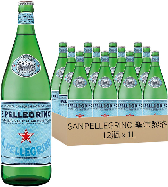 SANPELLEGRINO 聖沛黎洛 天然氣泡礦泉水, 1L, 12瓶