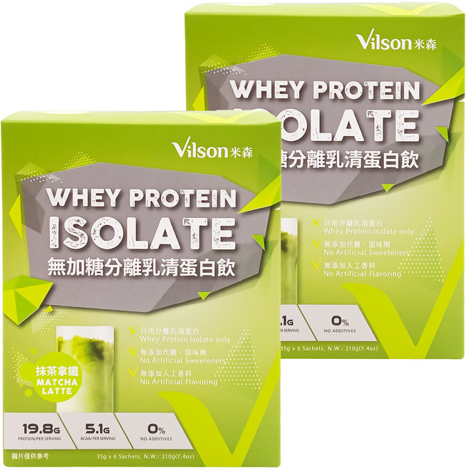 Vilson 米森 無加糖分離乳清蛋白飲 抹茶拿鐵 6包入 高蛋白低負擔, 35g, 2盒