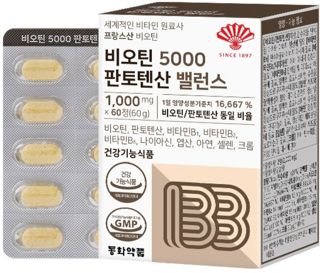 동화약품 비오틴 5000 판토텐산 밸런스, 60정, 60g, 1개