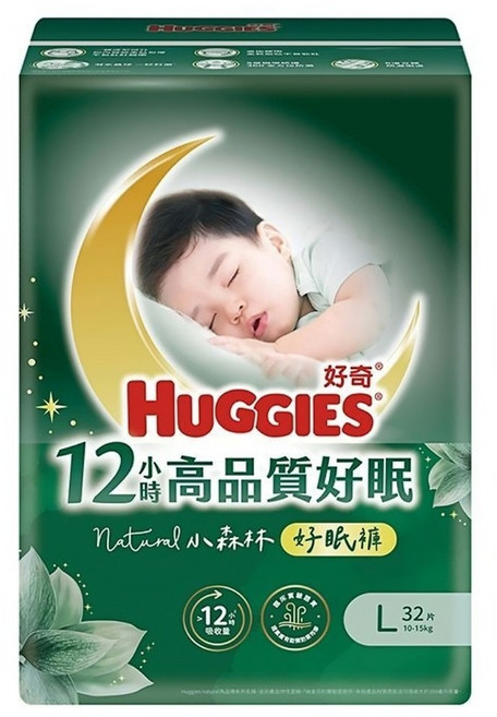 HUGGIES 好奇 小森林好眠褲 褲型尿布 10~15kg, 32片, L