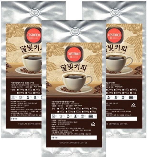 달빛커피 코스타리카 SHB 산타라우라 분쇄 커피, 프렌치프레스, 500g, 3개