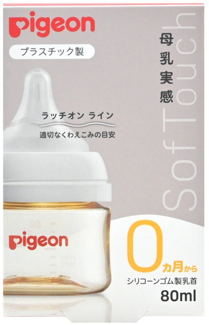 pigeon 貝親 實感哺乳塑膠奶瓶 0個月以上, 80ml, 白色, 1盒