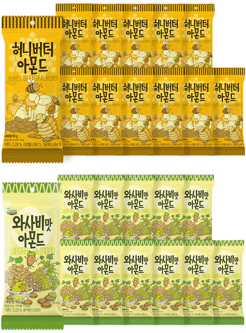 탐스팜 허니버터아몬드 30g x 12p + 와사비맛아몬드 30g x 12p 세트, 1세트