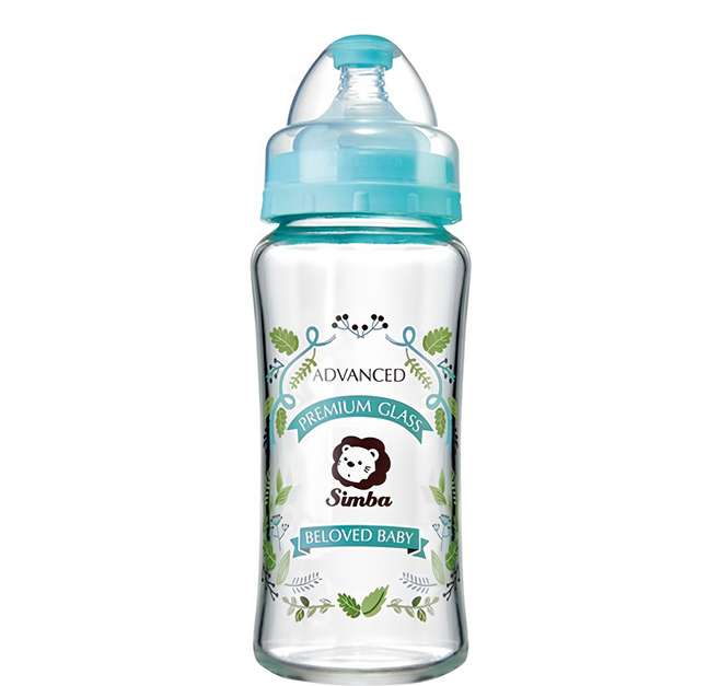 Simba 小獅王辛巴 蘿蔓晶鑽寬口玻璃大奶瓶, 香草天藍, 270ml, 1個