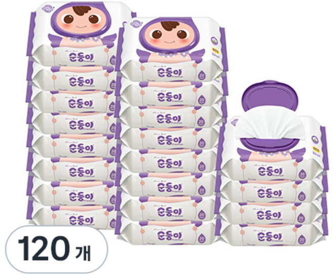 순둥이 프리미엄 엠보싱 유아 물티슈 캡형, 65g, 20매, 120개