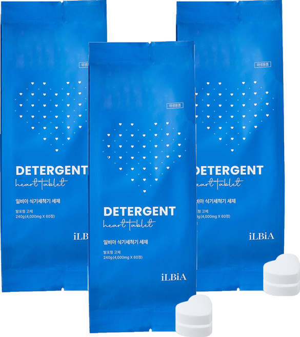 일비아 하트 1종 식기세척기 세제 60개입, 240g, 3개