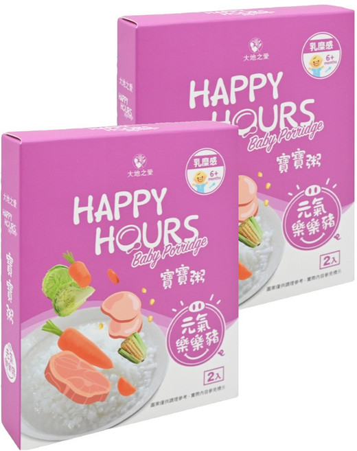 HAPPY HOURS 寶寶粥 6個月以上 2包, 元氣樂樂豬, 300g, 2盒