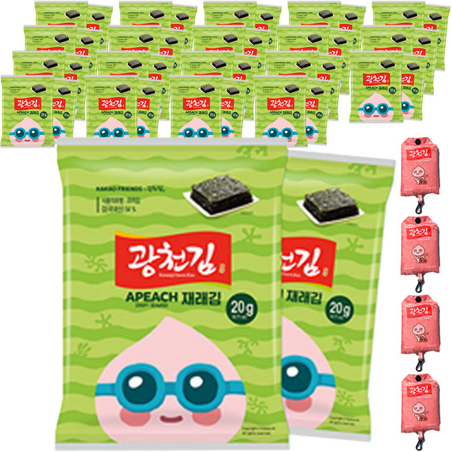 광천김 카카오프렌즈 재래전장김 20g x 10p + 장바구니 랜덤발송, 40개