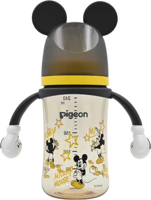 pigeon 貝親 迪士尼母乳實感PPSU奶瓶 M奶嘴 3個月以上, 米奇星星 黑黃色, 240ml, 1個