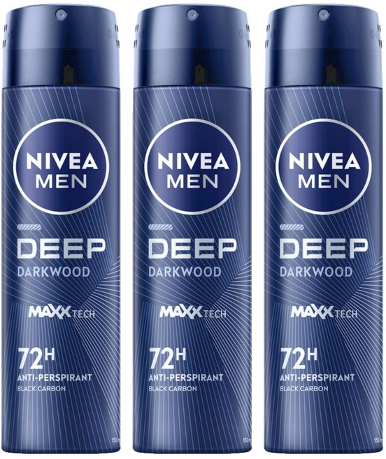 NIVEA 妮維雅 MEN 台灣公司貨 男士止汗爽身噴霧 深極炭系列 清新魅力 噴霧瓶, 150ml, 3瓶