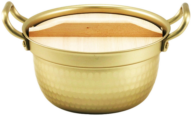 hokua 北陸 錘目紋雙耳湯鍋 附木蓋, 15.5cm, 金色, 1組