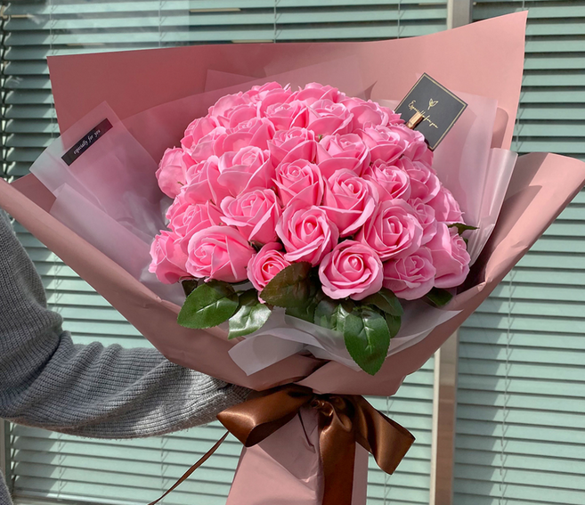이플린 50송이 장미 비누꽃 대형꽃다발, 로즈핑크, 1개