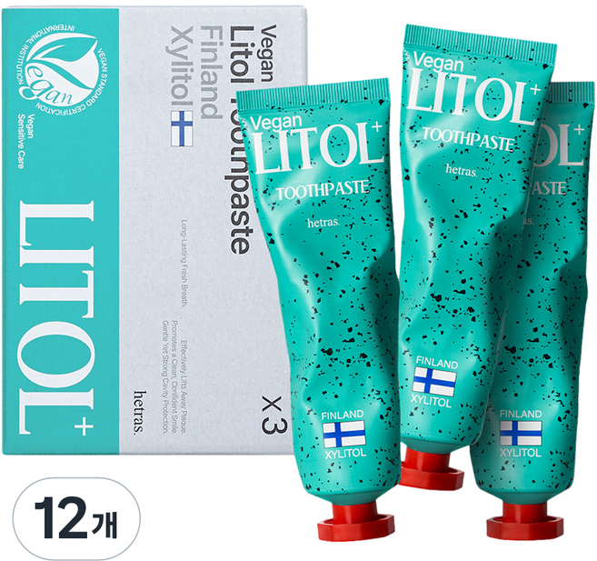 hetras. 頂級高氟口氣護理純素牙膏 冰薄荷香, 12個, 110g