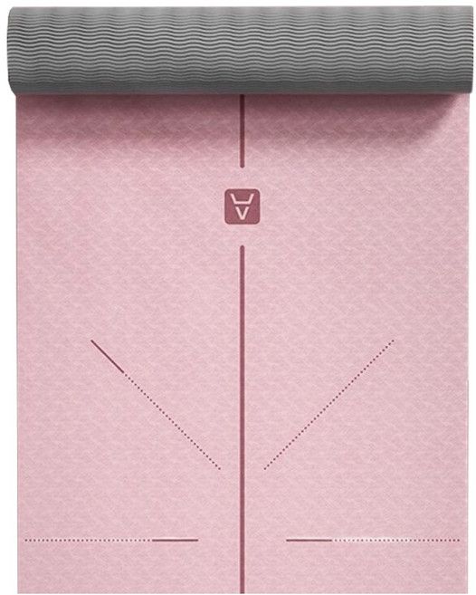 amyup 艾邁運動 環保TPE 正位體位線瑜珈止滑墊 皮拉提斯墊 附綁帶 + 透氣網袋, 1片, 雙色脂粉