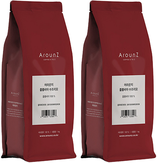 어라운지 콜롬비아 수프리모, 1kg, 2개, 홀빈(분쇄안함)