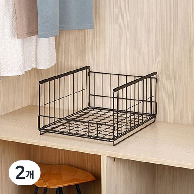 리빙공감 접이식 폴딩 슬라이딩 의류보관함 정리트레이 로우, 블랙, 2개