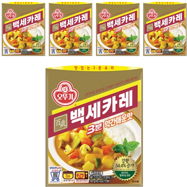 오뚜기 3분 백세카레 약간매운맛, 5개, 200g