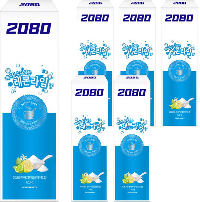 2080 베이킹소다 담은 퓨어치약 레몬라임향, 120g, 6개