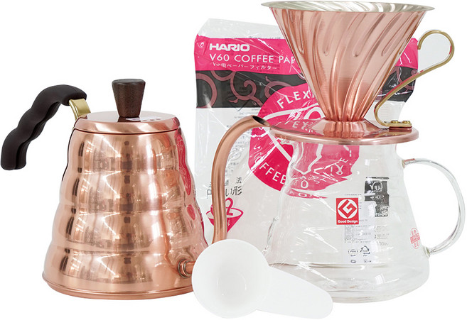 하리오 V60 XGS 동 핸드드립포트 5종세트 800ml 1~4인, 화이트(여과지), 1세트