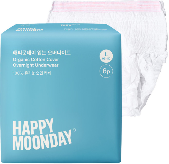 해피문데이 입는 오버나이트 생리대 팬티형, 대형, 6개입, 1세트