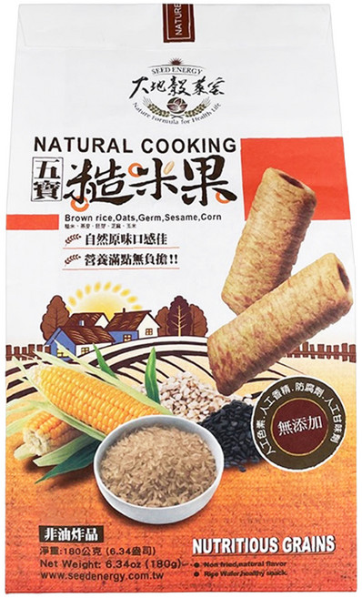 大地穀萊寶 五寶糙米果, 180g, 1袋