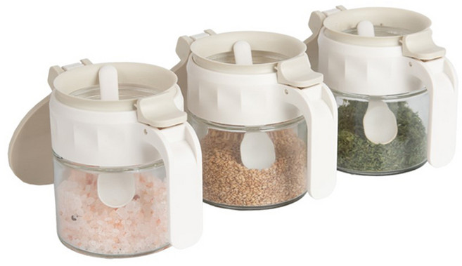 시노글라스 키텐실 원터치 글라썸 플립 양념통 화이트, 3개, 350ml