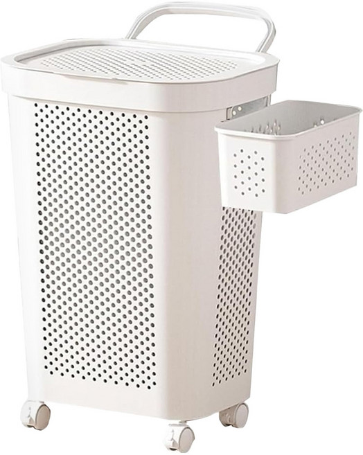 帶輪大容量洗衣籃 附內衣籃 + 萬向輪 + 把手, 白色