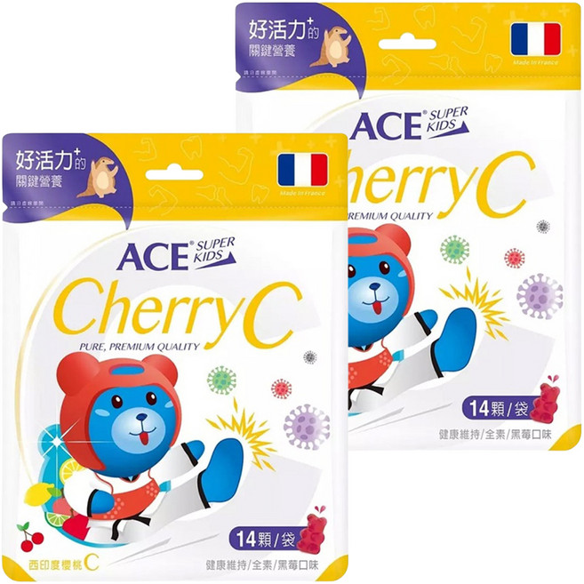 ACE SUPER KIDS 西印度櫻桃C軟糖, 14顆, 39.2g, 2包