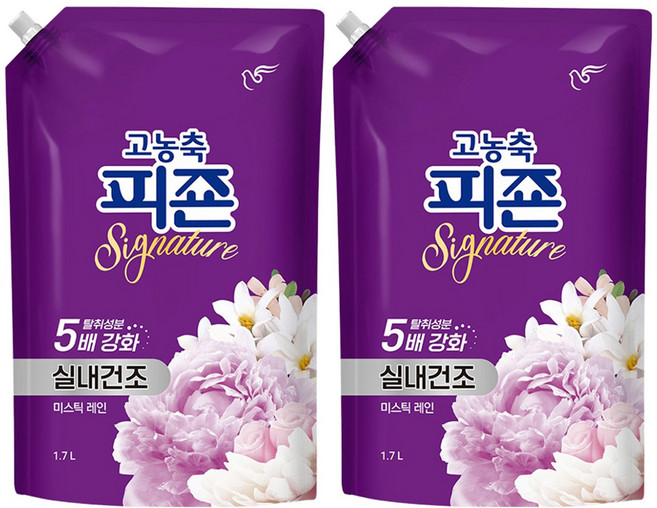 피죤 시그니처 실내건조 고농축 섬유유연제 미스틱 레인 리필, 1.7L, 2개