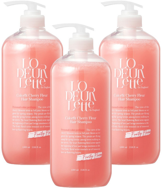 로더렛 인 잉글랜드 컬러핏 헤어 샴푸 체리 플뢰르, 1L, 3개