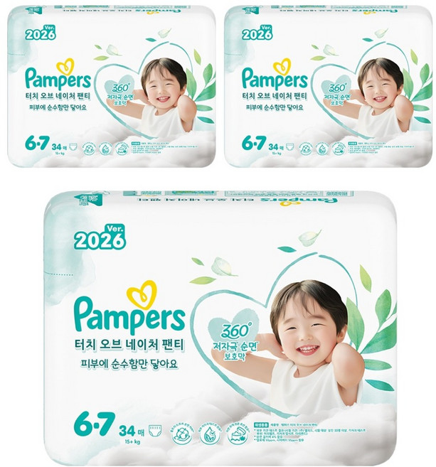 팸퍼스 터치 오브 네이처 팬티형 기저귀 남여공용, 6단계, 102매