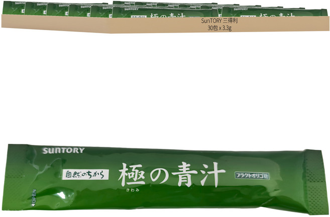 SunTORY 三得利 台灣公司貨 極之青汁大麥若葉 + 明日葉 隨手包, 30包, 3.3g, 1組