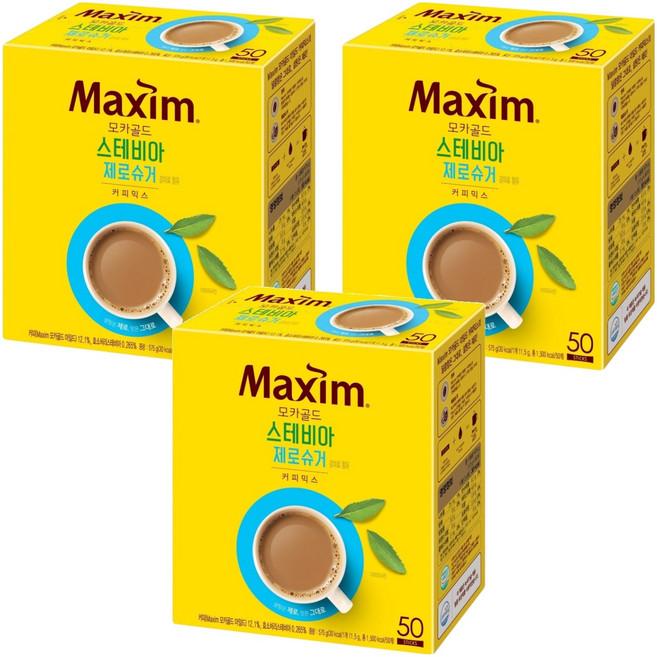 맥심 모카골드 스테비아 제로슈거 커피믹스, 11.5g, 50개입, 3개
