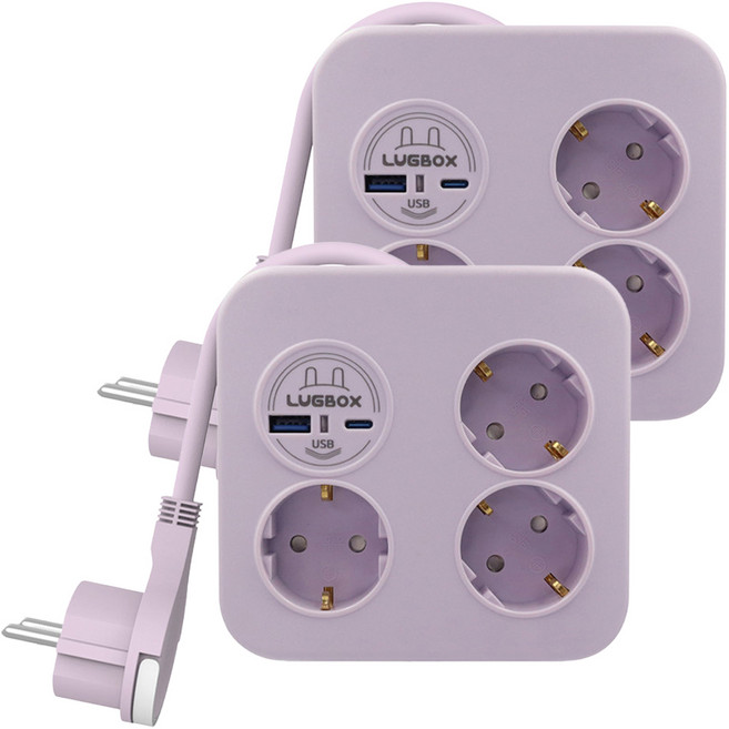 러그 삼구이구 USB 2구 멀티탭 3구 LUG-KSB-03UPD20-1.0, 1.4m, 퍼플, 2개