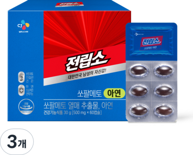 리턴업 전립소 쏘팔메토 아연, 60정, 3개