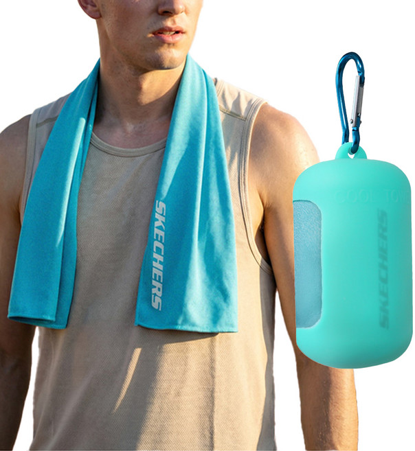 스케쳐스 쿨링 스포츠 극세사 타올 + 실리콘 케이스 세트, 아쿠아 민트, 1세트