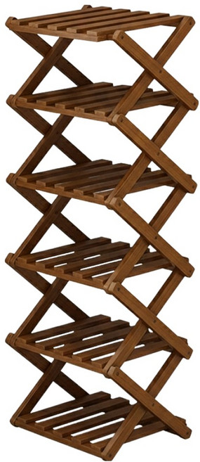 小麥購物 竹製免安裝折疊收納鞋架 L1448 26 x 26 x 88cm 6層, 茶色, 1個