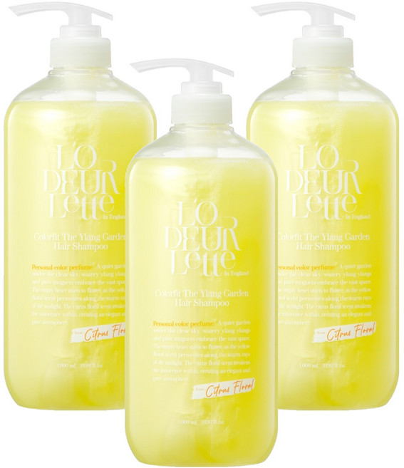 로더렛 컬러 핏 헤어 비오틴 약산성 퍼퓸 샴푸 시트러스 플로러 향, 1L, 3개