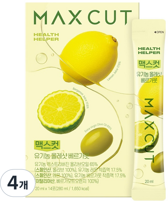 헬스헬퍼 맥스컷 유기농 올레샷 베르가못 14p, 280ml, 4개
