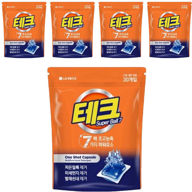 테크 수퍼볼 캡슐세제 일반드럼 겸용, 30개입, 5개