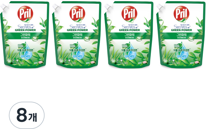 프릴 그린파워 알로에 베라 주방세제, 1L, 8개