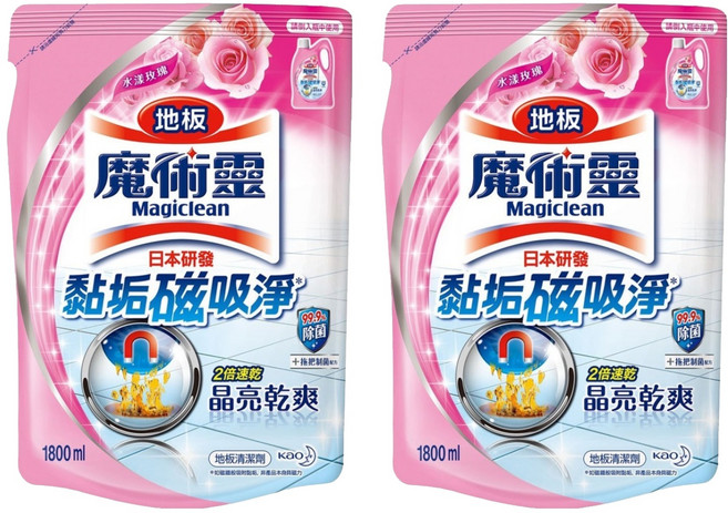 Kao 花王 Magiclean 魔術靈 地板清潔劑 水漾玫瑰 補充包, 1.8L, 2包